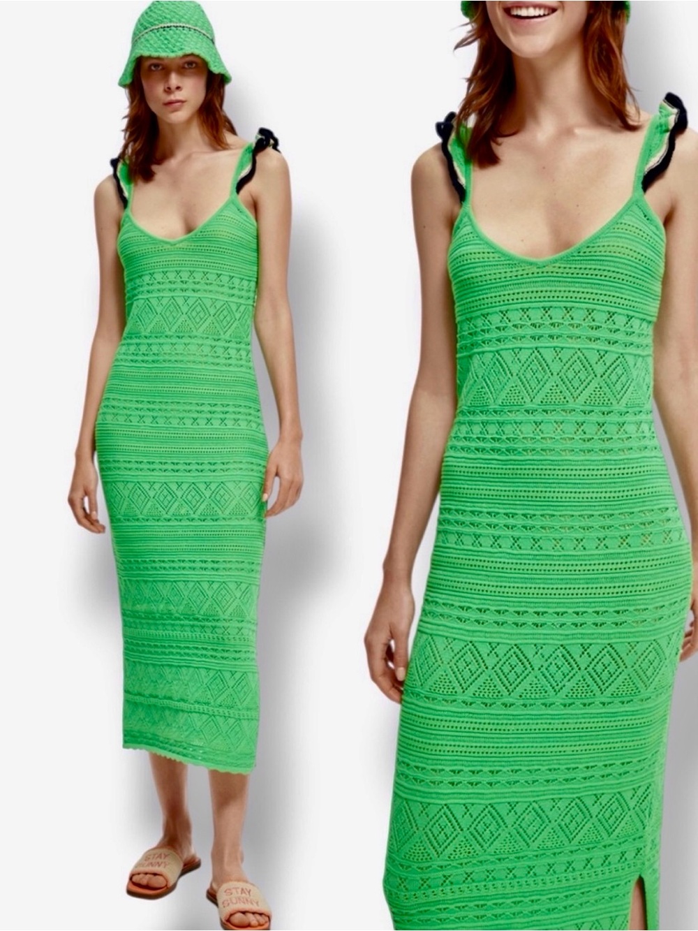 Scotch & Soda Pointelle Detail Knit Dress Green Medium